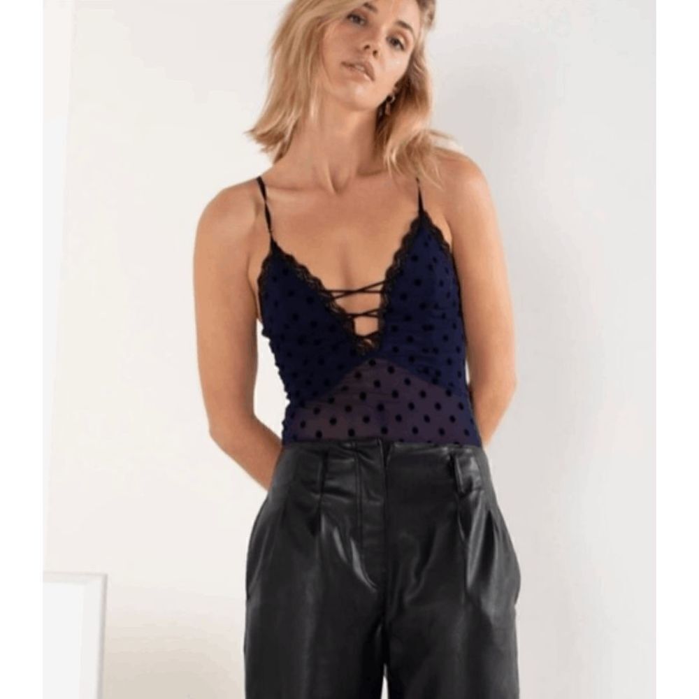 NWT Dream Bandits J'Adore Lace Up Polka-Dot Bodysuit Size Small​​​​​​